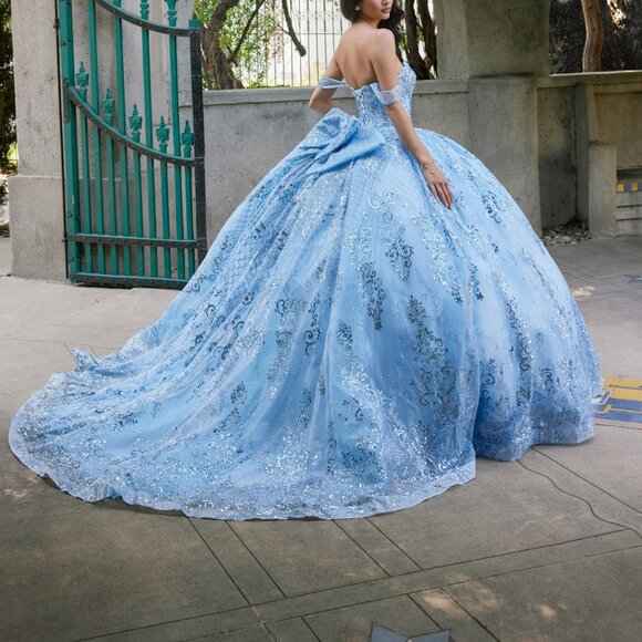 New Powder Blue Sequins Embellished Long Quinceanera Gown w/ Back Bow JT1510H - Picture 8 of 8